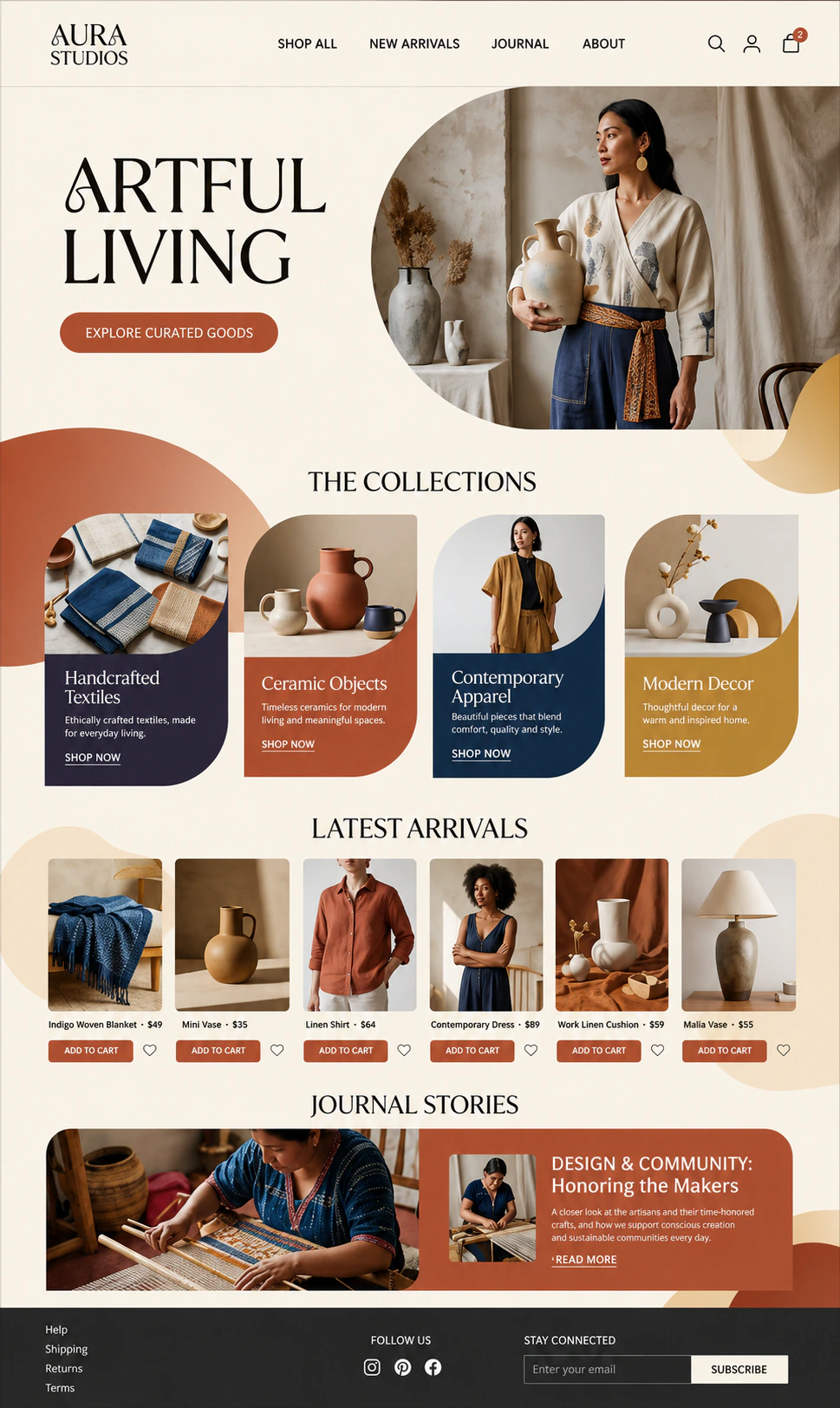 Aura Studios — homeware and lifestyle store with an editorial cream layout